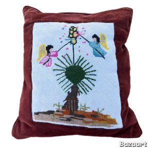 Ted De Grazia Native Needlepoint Pillow Angels Brown Chenille